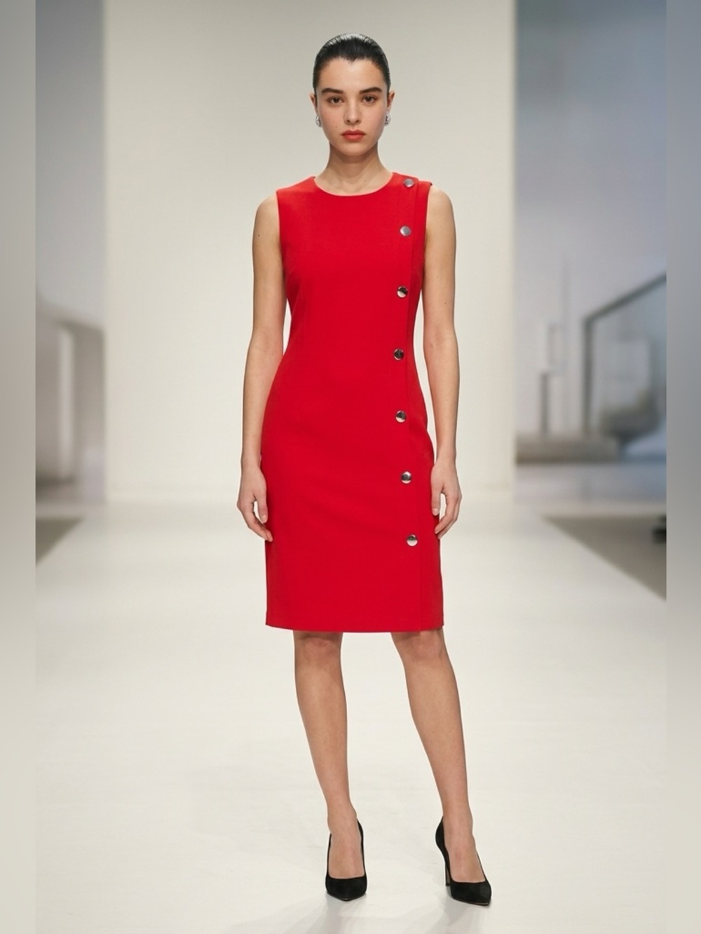 Tommy Hilfiger Red Sleeveless Mini Dress with Side Button Detail